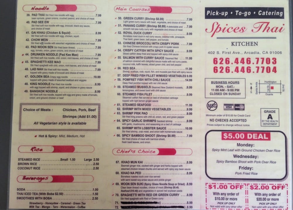 Online Menu Of Spices Thai Kitchen Restaurant Arcadia California