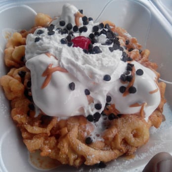 Funnel cake with ice cream,peanut butter,chocolate chips..enough for 2 ...