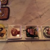 Kai Zan - Chicago, IL, United States. 7th dish (of 10-course Omakase): "main course" (left to right) shrimp, takoyaki, char siu, chilled octopus salad