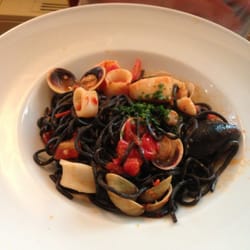 spaghettini novita restaurant seafood mixed tomato spicy sauce