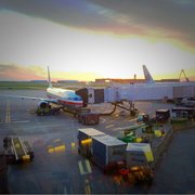 Sunset over American Airlines terminal.