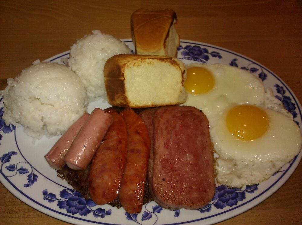 Big breakfast spam, vienna sausage, sausage links, corn beef hash