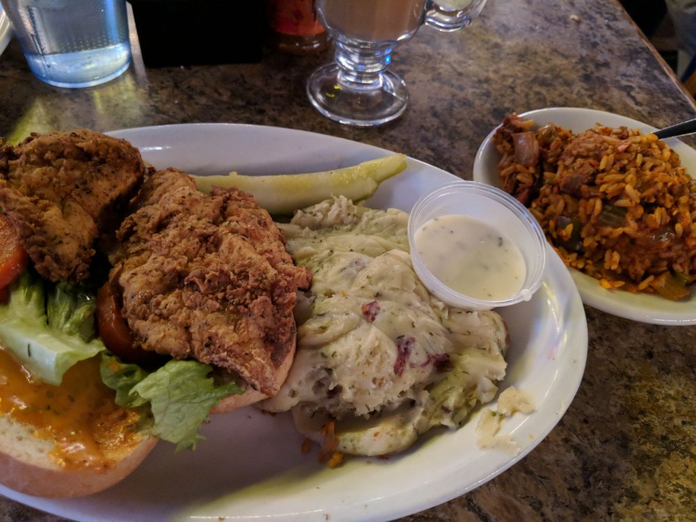 Side Of Jambalaya Spicy And A Chicken Po Boy With Their Garlic