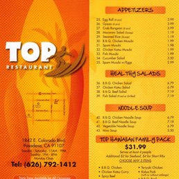 Photos For Top Restaurant Menu Yelp Photo Of Top Restaurant Pasadena Ca United States Menu March 2018