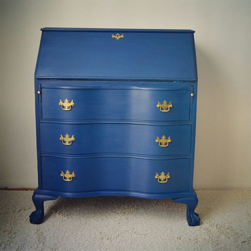 Antique Secretary Desk Painted In Napoleonic Blue With Gold Handles Photo Of Unique By Ruth Bethesda Md United States Antique Secretary Desk