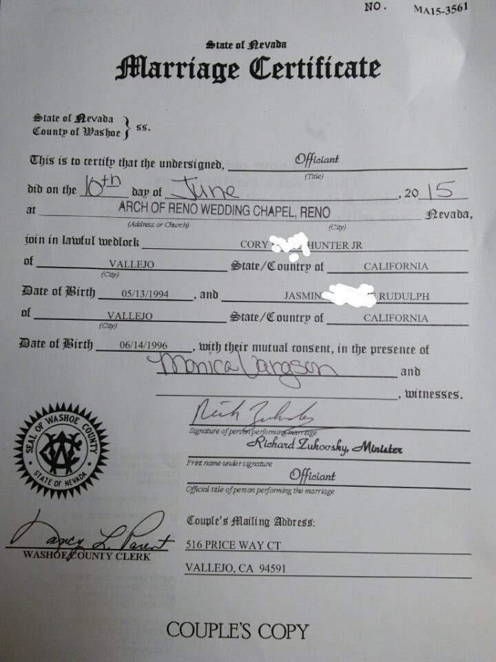 The Non Cerified Marriage Certificate That You Still Have To Photo Of Arch Reno Wedding Chapel Nv United States The