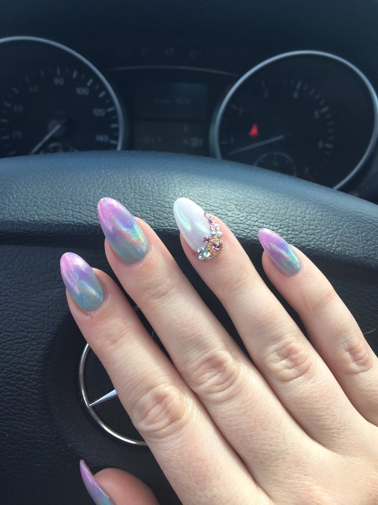 Unicorn Nails With Bedazzled White Chrome Yelp Photo Of S Nail Lounge Lansing Mi United States Unicorn Nails With