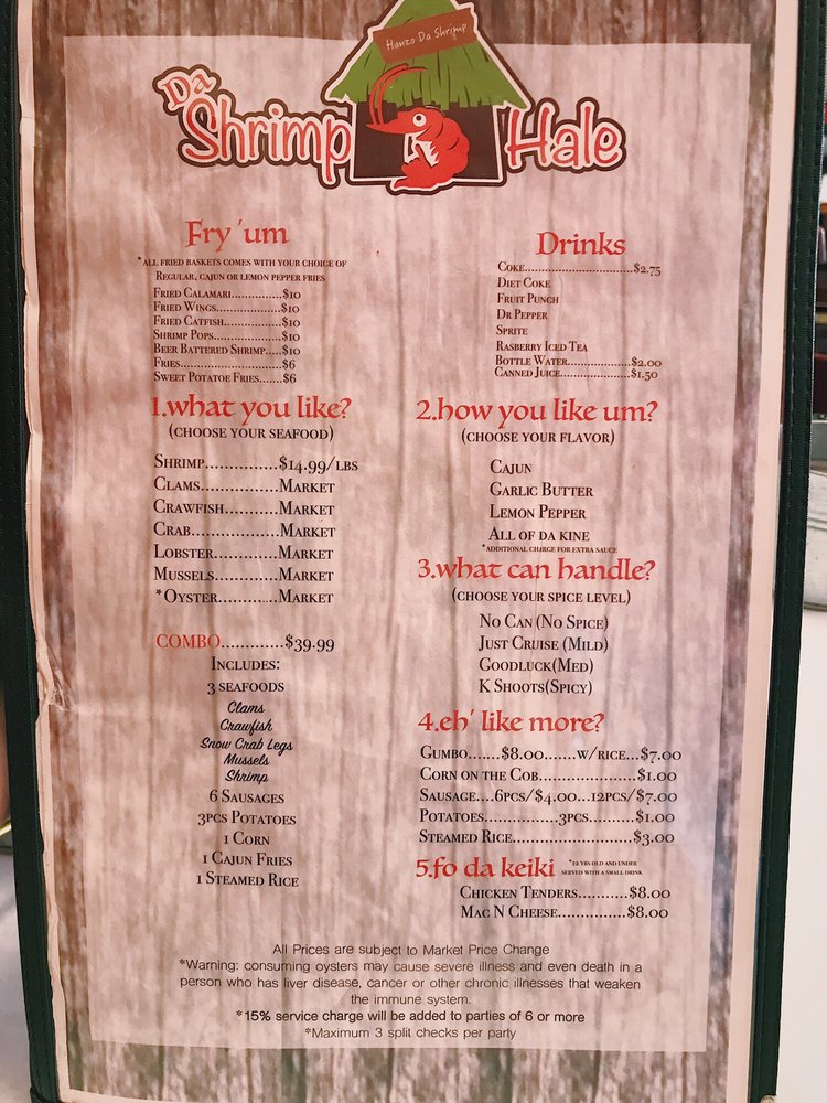 Online Menu Of Da Shrimp Hale Restaurant Kahului Hawaii 96732