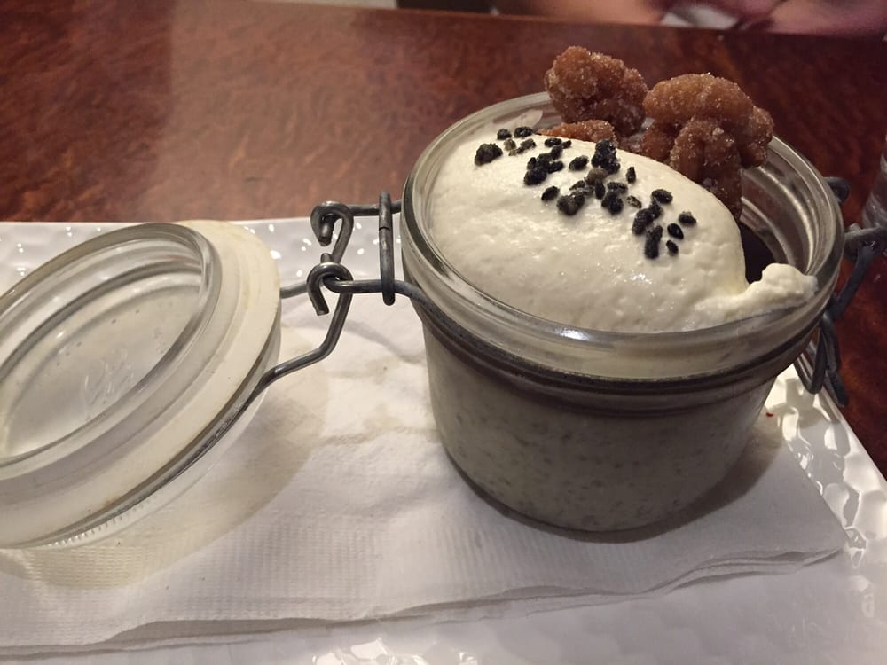 dessert of the day tahini custard with chocolate, cream, and black