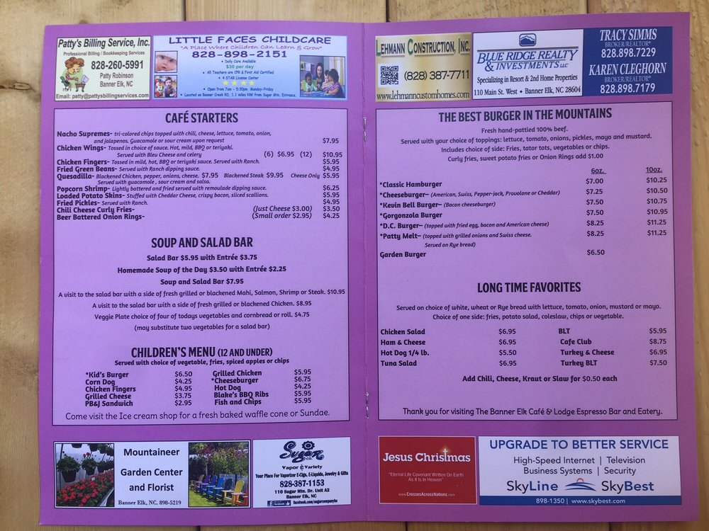 Online Menu Of Banner Elk Cafe Restaurant Banner Elk North