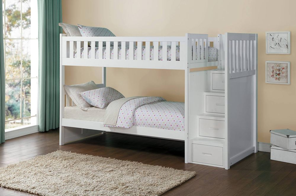 Beautiful Twin Over Bunk Bed With Stairs Storage Available In Beautiful Twin Over Bunk Bed With Stairs Storage Available In Blue And White As Well The Are Reversible 740 Yelp