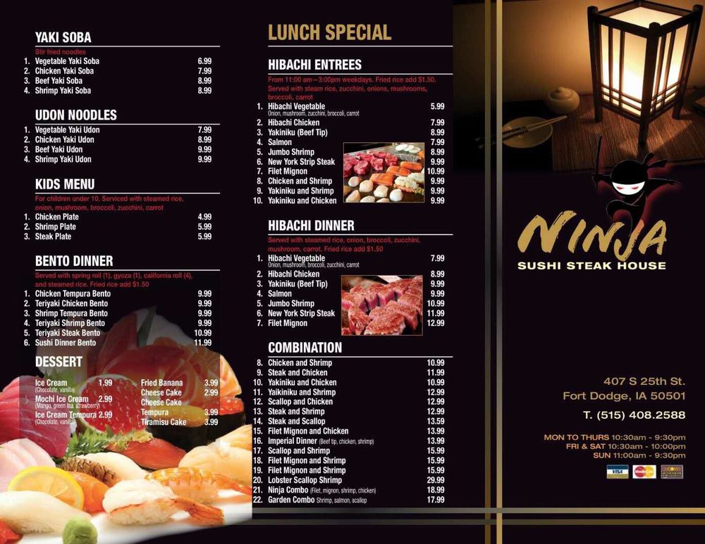 Online Menu of Ninja Sushi Steak House Restaurant, Fort Dodge, Iowa