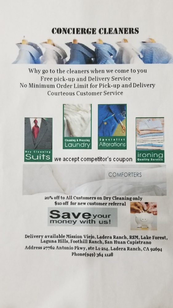 Concierge Cleaners Sewing Alterations 27762 Antonio Pkwy Concierge Cleaners Sewing Alterations 27762 Antonio Pkwy Ladera Ranch Ca Phone Number Yelp