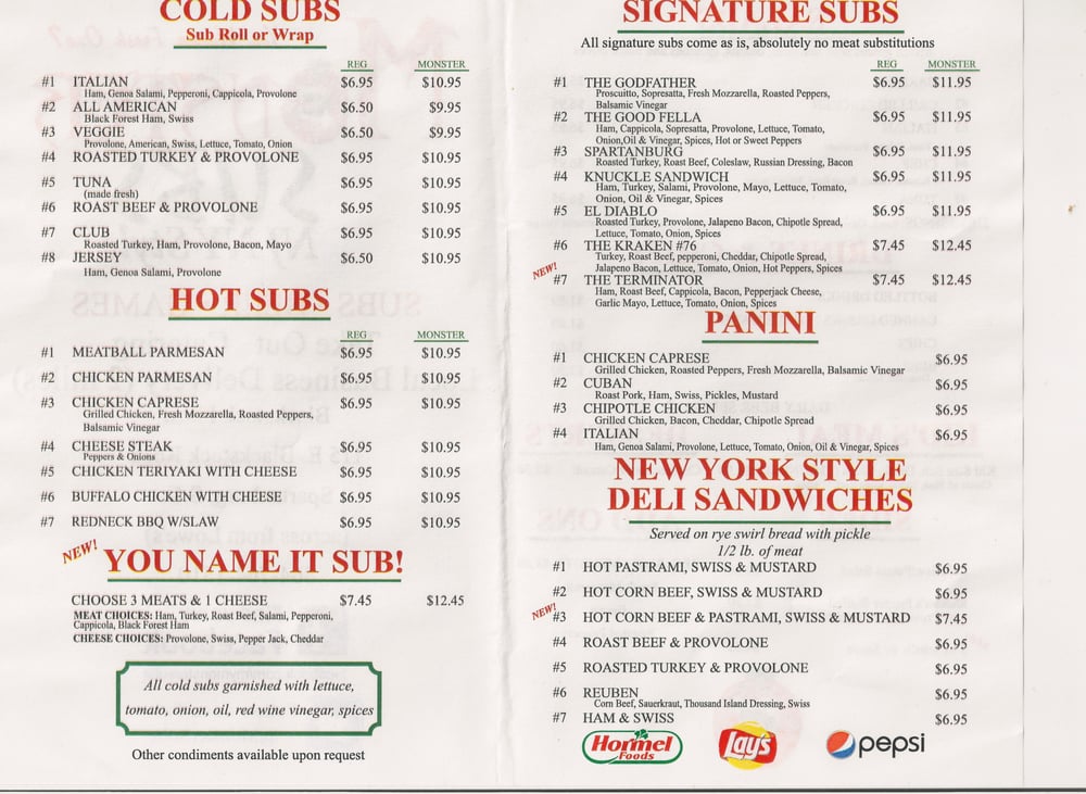 Online Menu of Monster Subs Spartanburg Restaurant, Spartanburg