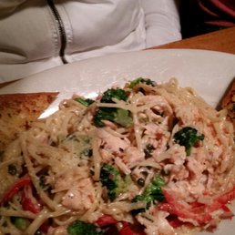 Salmon fettuccine  Person who ordered this thought it was flavorless :( but on the positive side, she loves their fish tacos!
