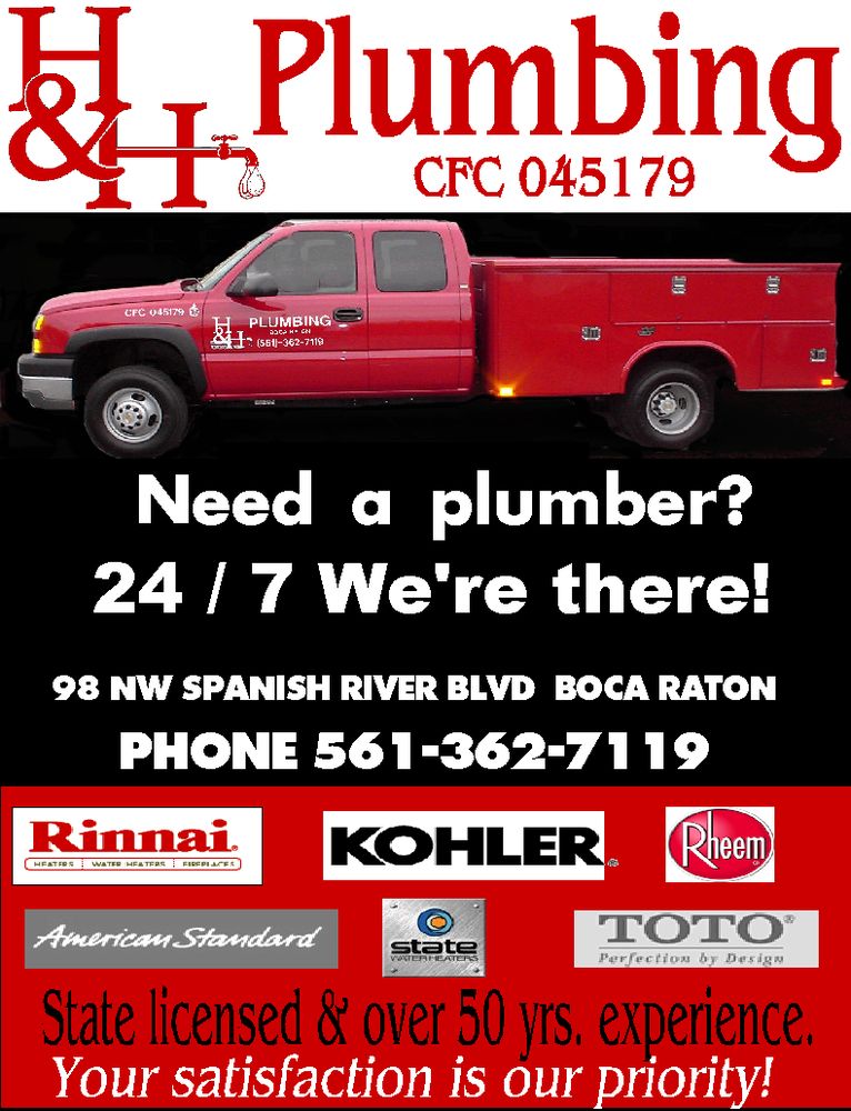 H & H Plumbing Plumbing 98 NW Spanish River Blvd, Boca Raton, FL