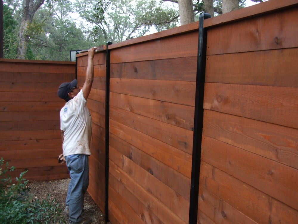 Cabot Chestnut Brown On New Cedar Fence Built By Nw Cabot Chestnut Brown On New Cedar Fence Built By Nw Iron Yelp
