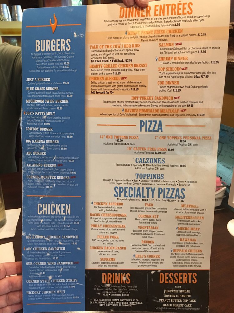 Online Menu Of The Corner Grill Restaurant Blue Grass Iowa