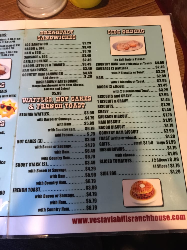 Page 2 Of The Breakfast Menu Yelp Photo Of Ranch House Family Restaurant Birmingham Al United States Page 2