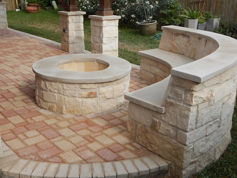 Milsap Concrete Paver With A Holland Border Limestone Bench And Photo Of Rooms Without Walls Houston Tx United States Milsap Concrete Paver