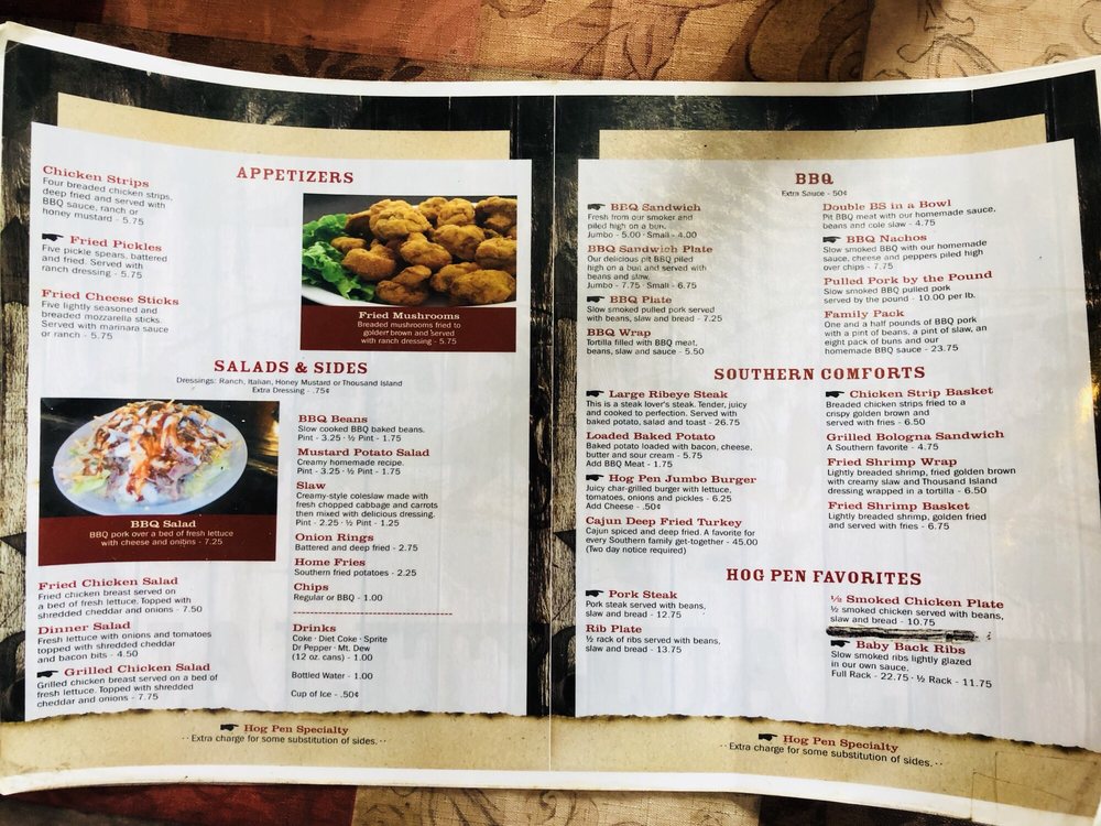 Online Menu of The Hog Pen Restaurant, Osceola, Arkansas, 72370 Zmenu