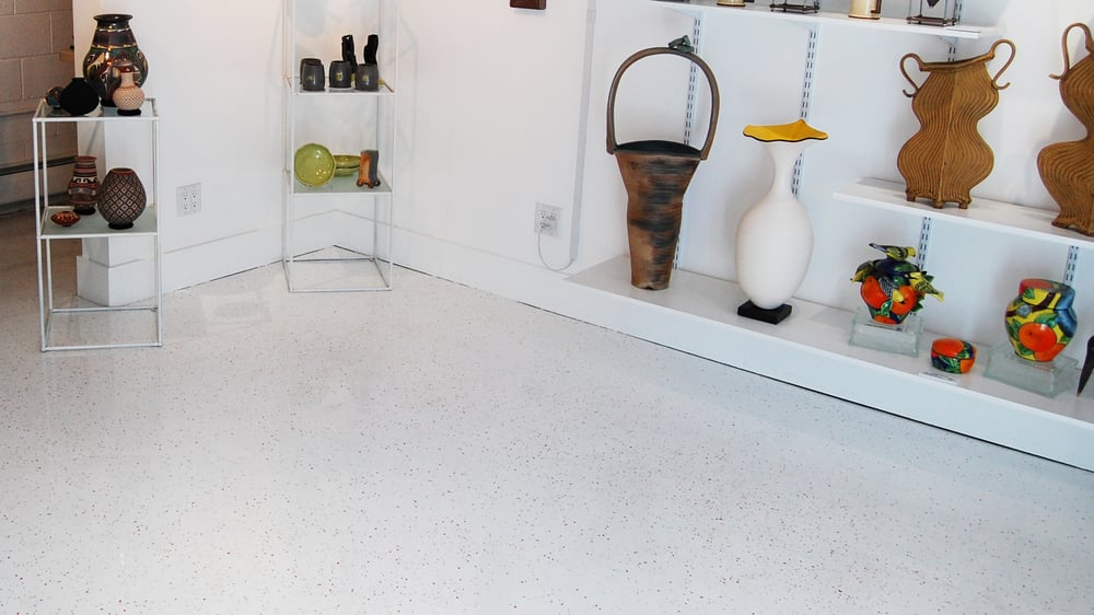 White Epoxy Floor With A Light Broadcast Of Red Chips For The Plinth Photo Of Table Mountain Creative Concrete Golden Co United States White Epoxy