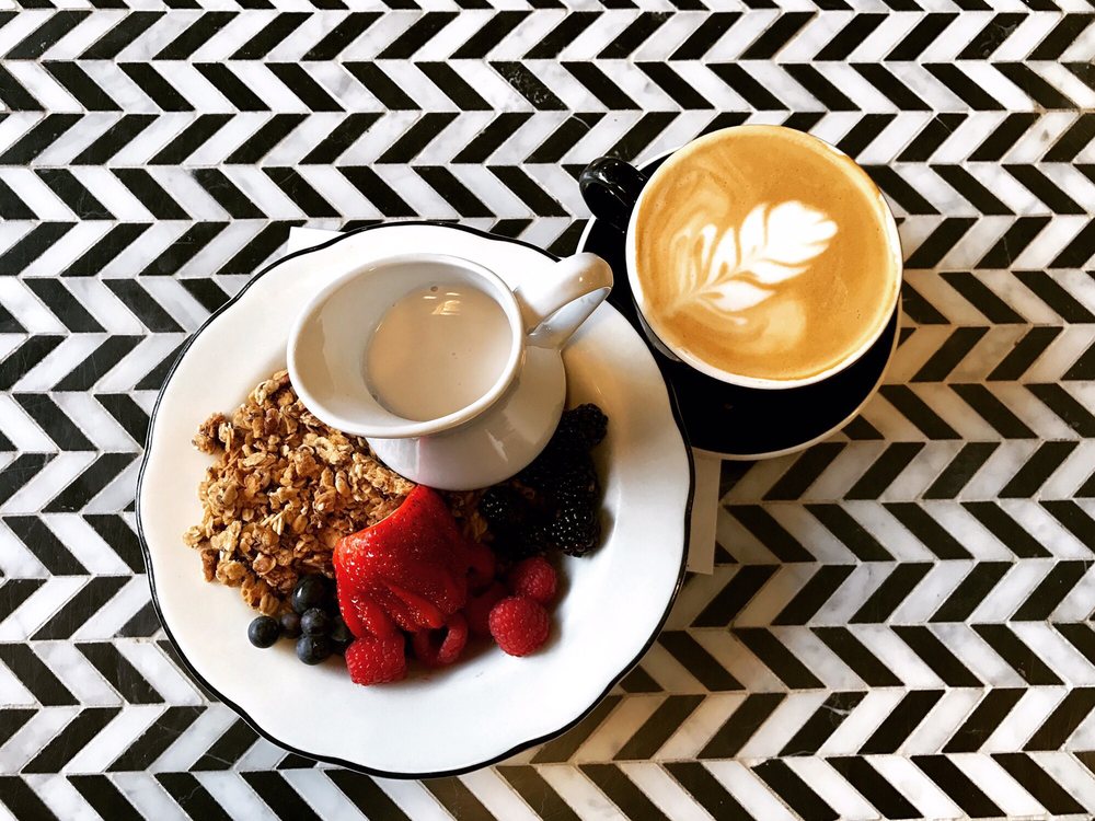 Photo of Jane on Fillmore - San Francisco, CA, United States. Gluten free granola and almond milk Latte