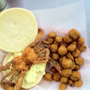 The Stingray Cafe - New Bern, NC, United States. Shrimp Burger and Okra