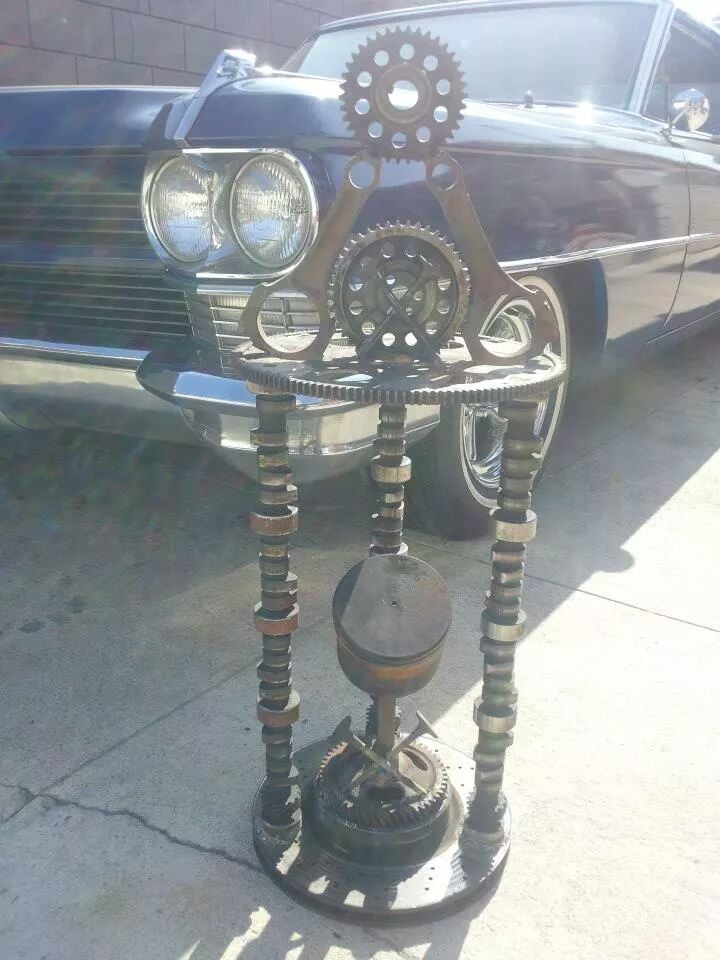 Trophy I made of old car parts. Made this one for Cadillac Kings Car