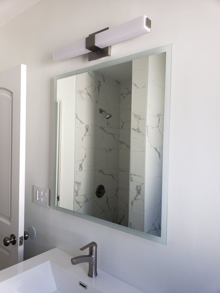 Metabath custom glass and vanity 