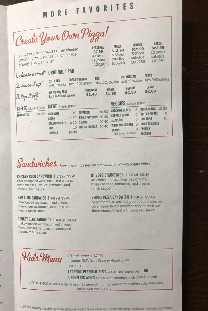 Online Menu Of Round Table Pizza Restaurant Waipahu Hawaii