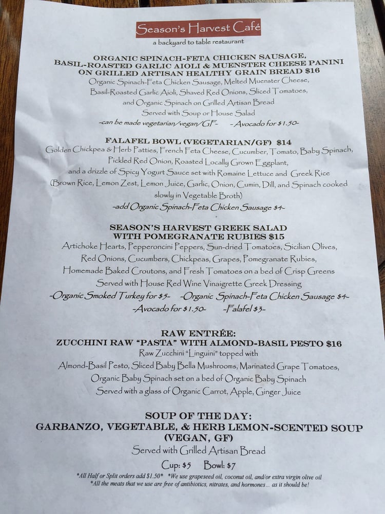 Season S Harvest Cafe Cypress Tx Menu Season S Harvest Cafe Cypress Tx Menu