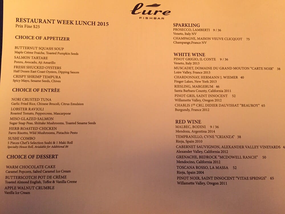 Lure Fishbar Restaurant Week Menu Lure Fishbar Restaurant Week Menu