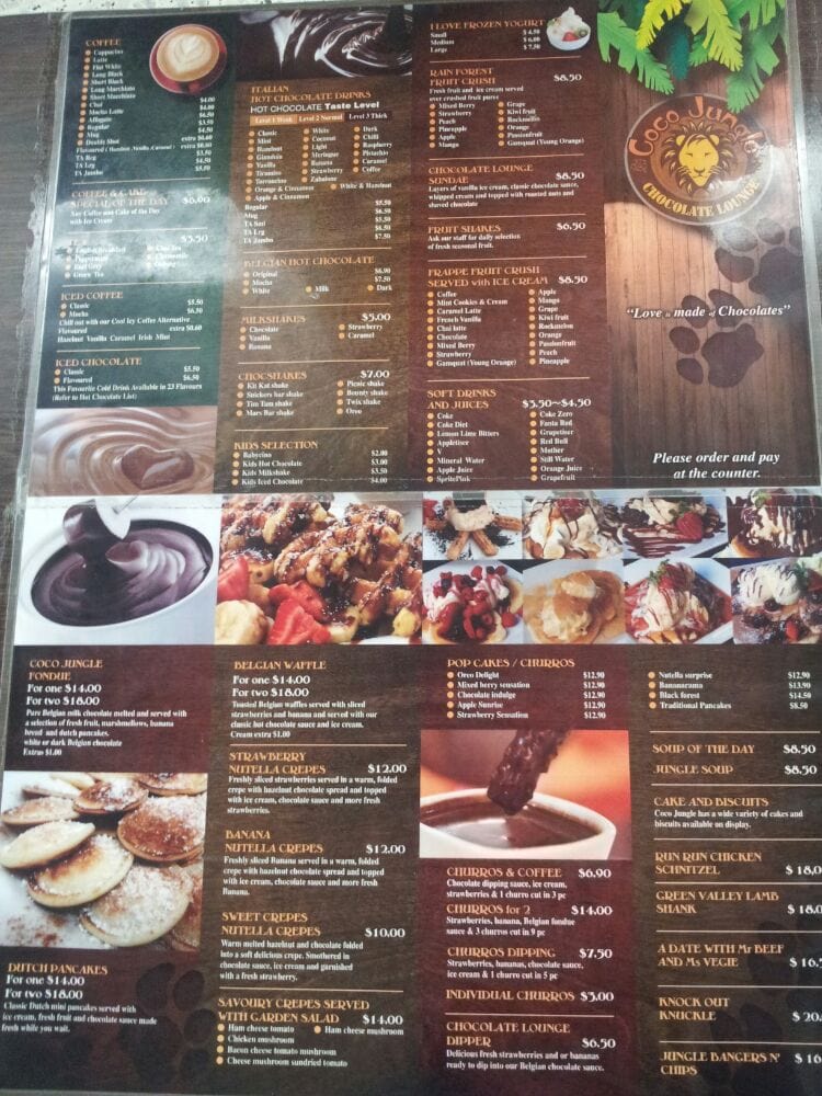 coco menu jungle lounge chocolate Yelp The  menu
