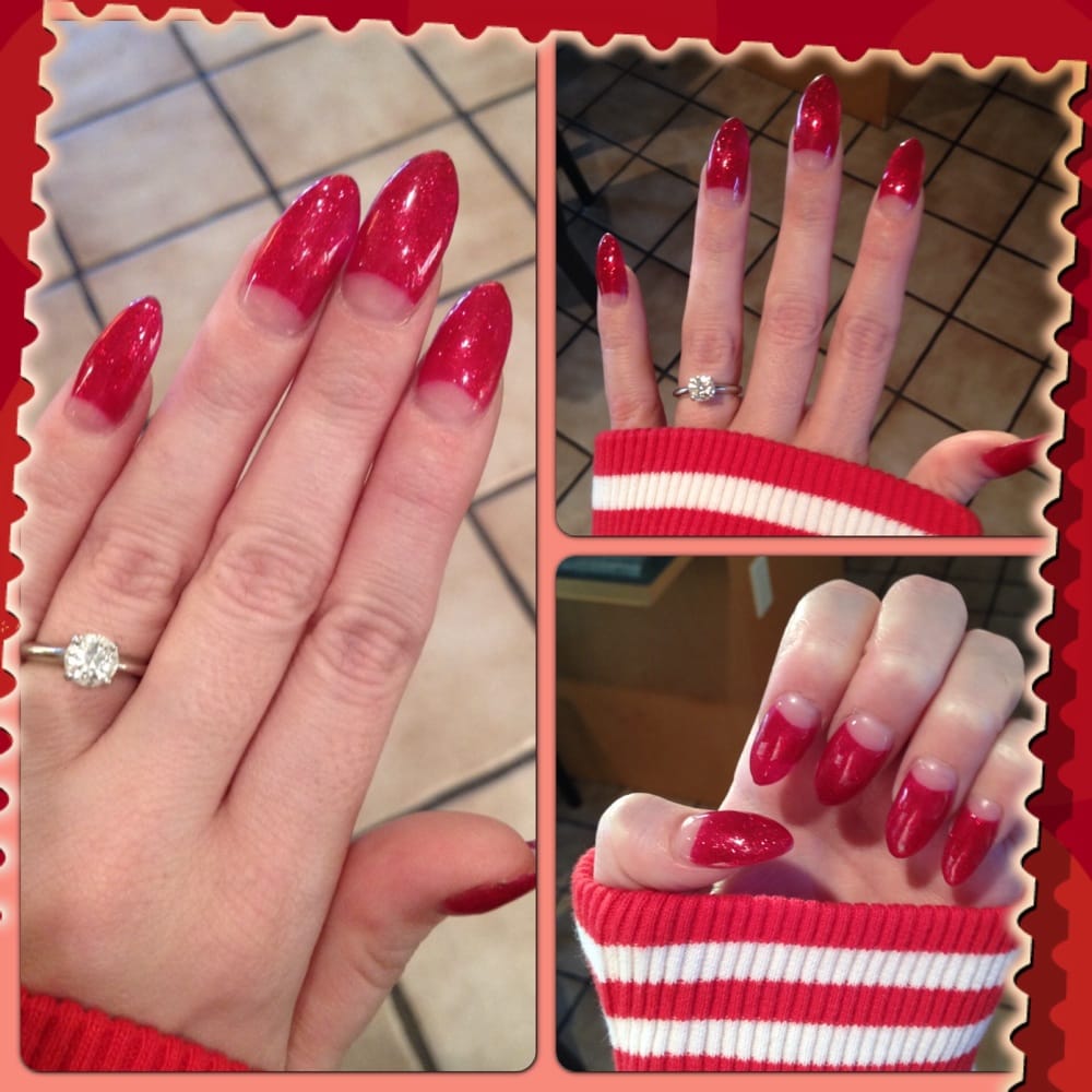 Stiletto Half Moon Nails By Ruby I Love The Sparkly Red It Makes Photo Of Nails By Rubie Dublin Ca United States Stiletto Half