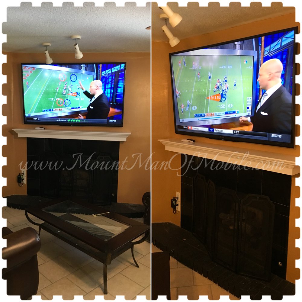 70 Inch Mounted Above Fireplace Power And Cable Relocated Behind Photo Of Mount Man Mobile Semmes Al United States 70 Inch