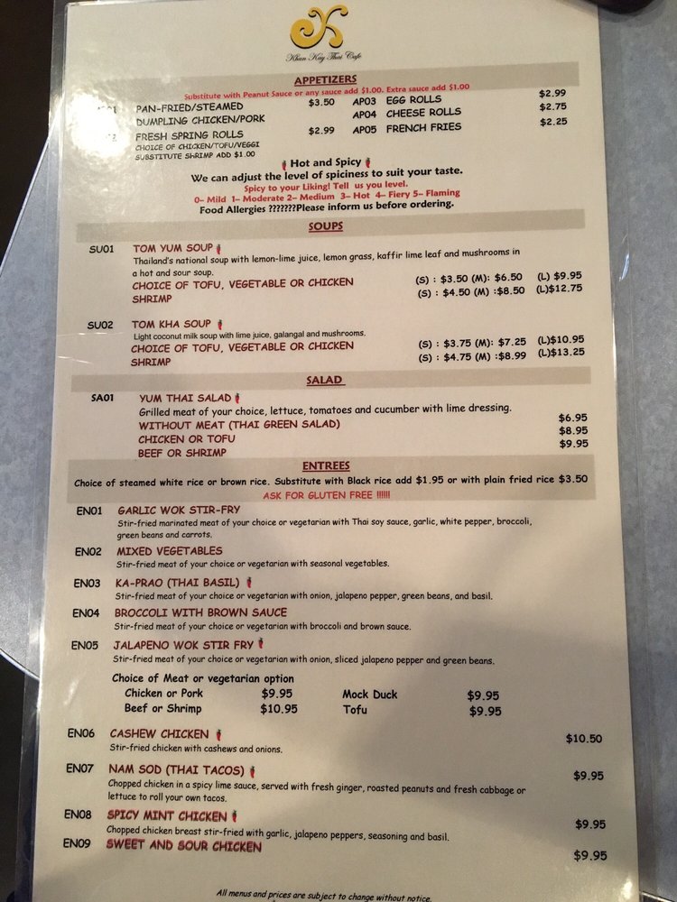 Khun Kay Thai Cafe Houston Menu Khun Kay Thai Cafe Houston Menu