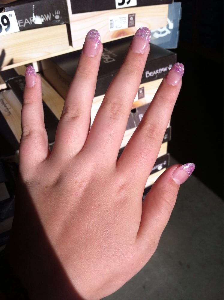 Almond Shaped Confetti Glitter Acrylic Nails With Clear Gel Yelp Photo Of Suntree Nails Spa Temecula Ca United States Almond Shaped