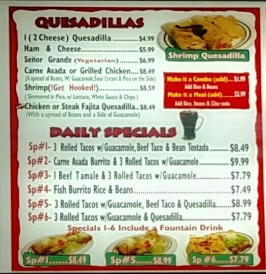 specials and quesadilla menu yelp