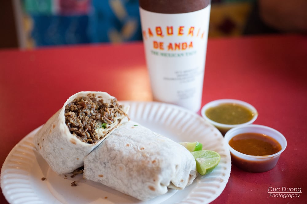 All meat burrito (carne asada) with tamarindo drink Yelp