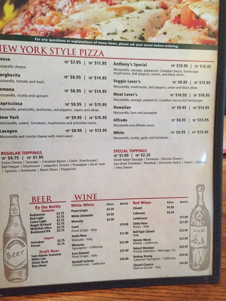 Online Menu Of Anthonys Italian Restaurant Fort Smith Arkansas Menu Of Anthonys Italian Restaurant