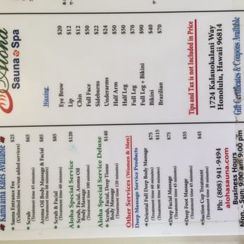 spa menu card