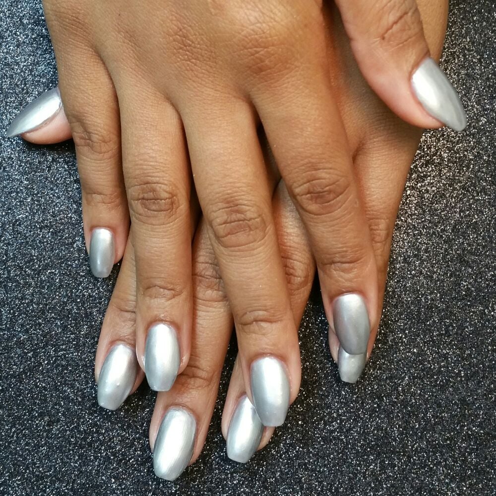 Silver Metallic Gel Nails Coffin Shape Yelp Photo Of Prestigious Nails Spa Houston Tx United States Silver Metallic Gel