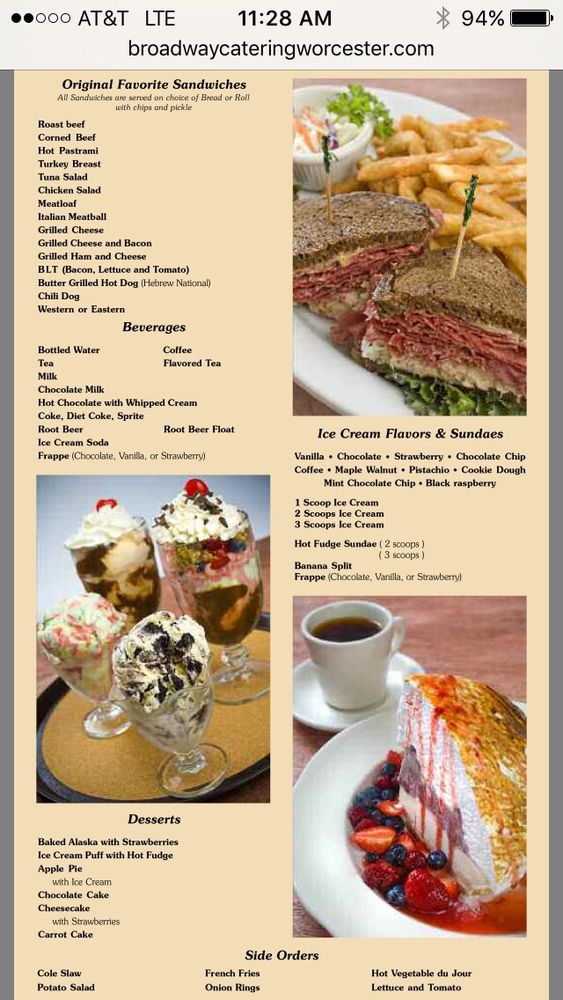 lunch dinner menu page