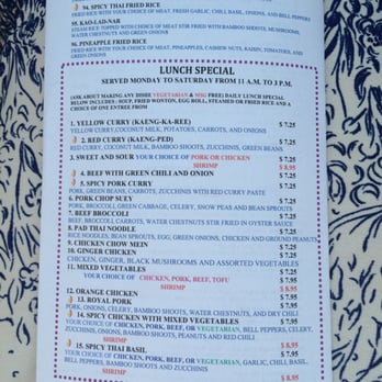 Royal Jasmine Thai Restaurant Menu Royal Jasmine Thai Restaurant Menu