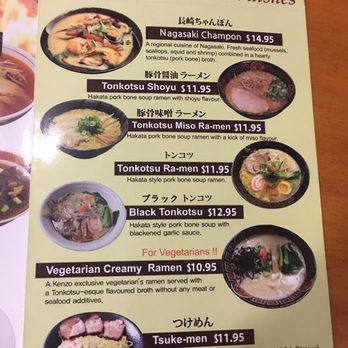 kenzo ramen menu