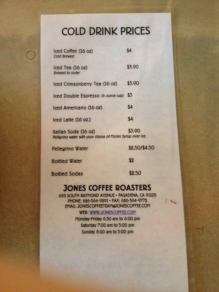 Cold drink menu Yelp