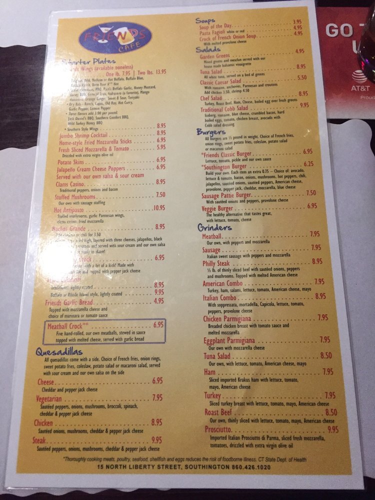 Friends Cafe Southington Menu Friends Cafe Southington Menu