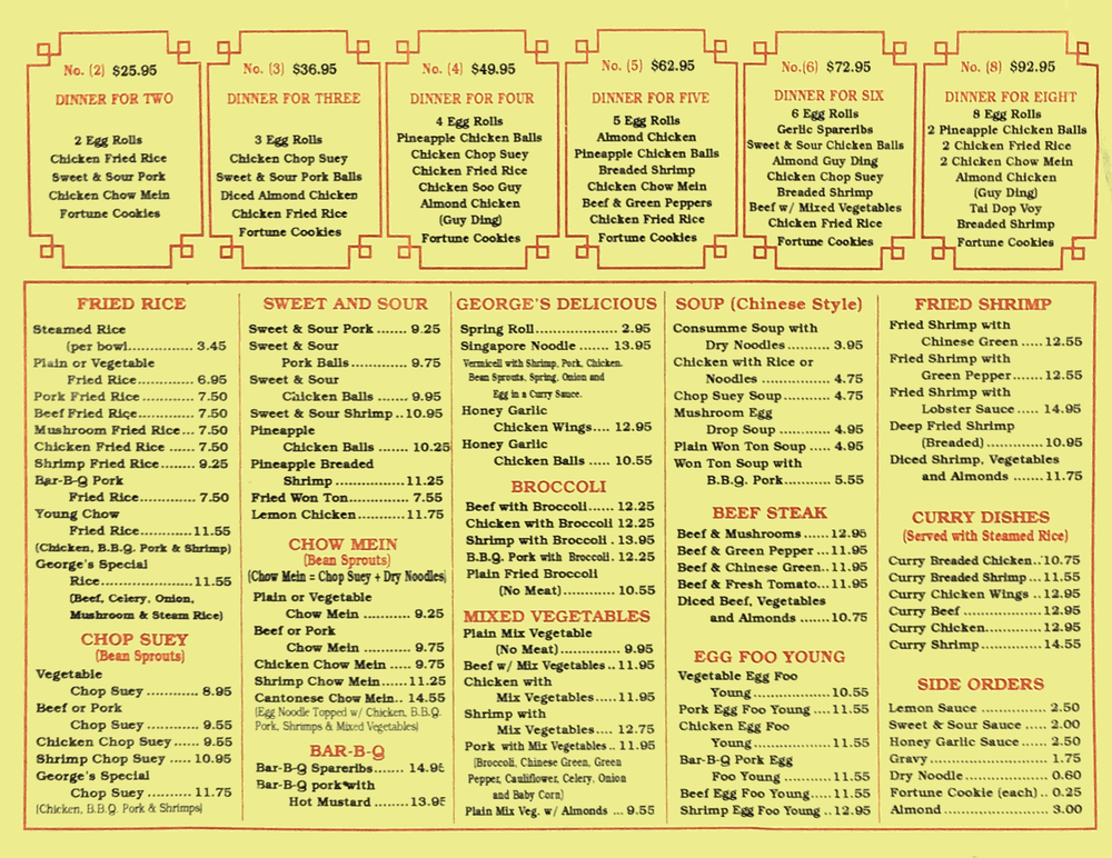 Online Menu Of Georges China Kitchen Restaurant North Bay