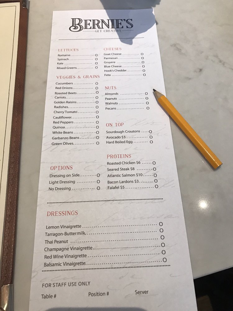 scantron like menu to create your own salad pretty cool my friends